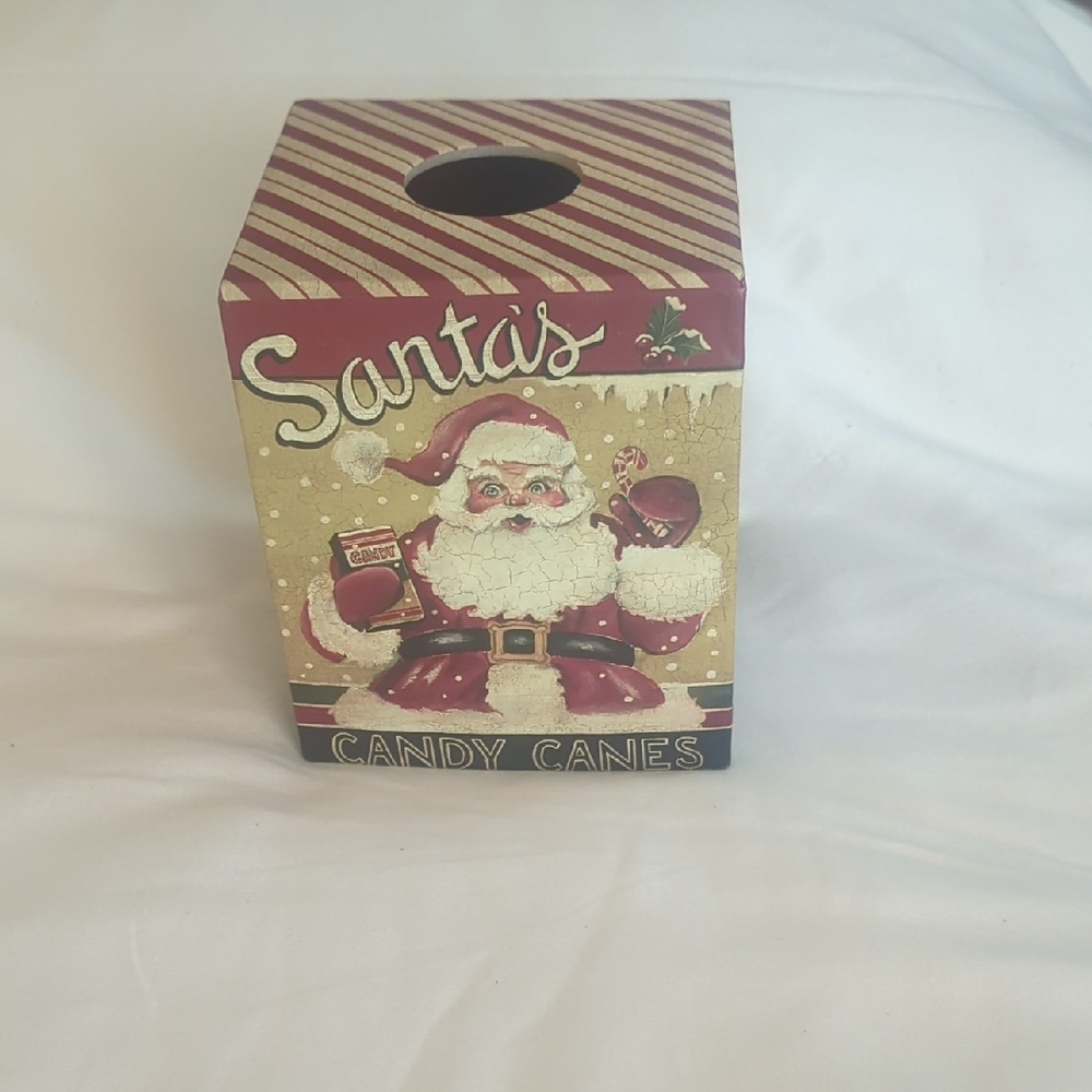 Tissue Box Cover Vintage Christmas Look Santa & Candy Canes